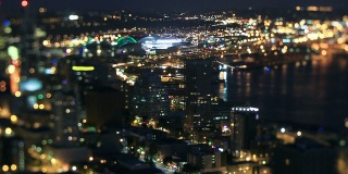 西雅图城市景观时间流逝夜盘式倾斜移位