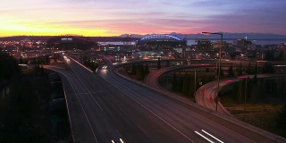 西雅图高速公路交通时间流逝日落
