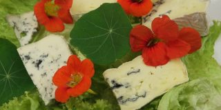 莴苣叶，蓝奶酪和可食用的旱金莲花