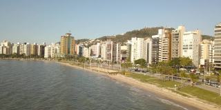Florianopolis Brazil City Skyline Avenida Beira Mar Norte(无人机- 4K)