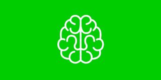 动画白色象征大脑。理念与创意的概念。线矢量插图孤立在绿色背景。
