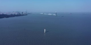 中国上海海上灯塔鸟瞰图