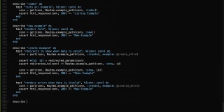 Elixir编程语言源代码类型效应。Elixir程序员代码彩色命令编辑器屏幕。网络开发技术教育。黑色背景。蓝灰白颜色代码高亮。60秒，16:9屏幕格式。