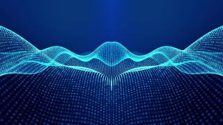 科幻抽象主题与粒子镜像波。4k环形抽象蓝色辉光粒子背景形成曲线，表面对称结构。带粒子全息图的数字bg。视频素材模板下载