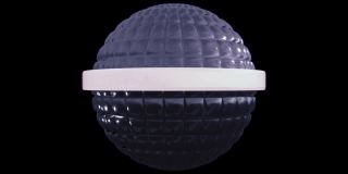 旋转的未来几何球构造与阿尔法通道的正方形。氖轨道围绕球体运动。无缝模式。