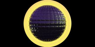 旋转的未来几何球构造与阿尔法通道的正方形。氖轨道围绕球体运动。无缝模式。