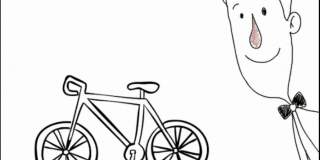 简单的黑白动画人物和自行车行走