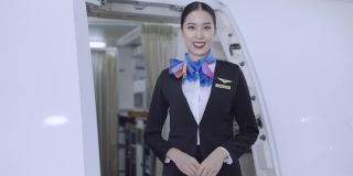一个微笑的年轻空姐的肖像