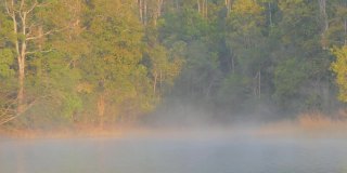 多莉拍摄的雾和雾在湖面上缓慢移动。