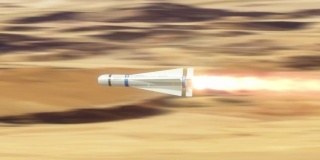 发射导弹飞过沙漠。
