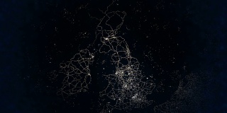 英国地图。城市灯光的晨光。来自太空的夜景。