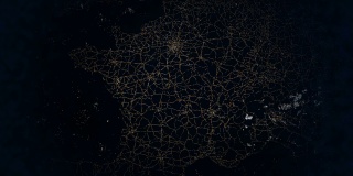 法国的地图。城市灯光的晨光。来自太空的夜景。