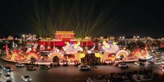 鸟瞰图古城墙南门庆祝中国春节，西安，陕西，中国