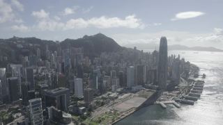 描述未分级的10位DLog-M航拍香港城市天际线视频素材模板下载