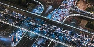 T/L TD无人机视角下的立交桥和城市夜间交通