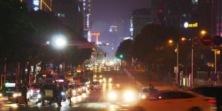 夜间照明长沙市中心交通街道全景4k中国