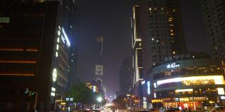 长沙市市中心夜景时间灯火通明，交通街道十字路口全景4k中国