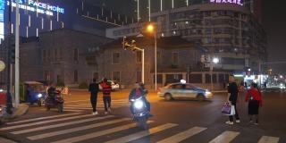 夜间照明长沙城市交通十字路口全景4k中国
