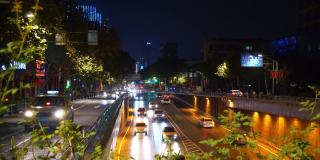 南京市中心城区夜景时间灯火通明，交通街道隧道市区全景4k中国