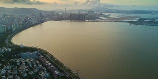 中国黄昏日落珠海著名海湾澳门航拍全景4k时间流逝