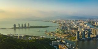 日落时间三亚城市风景岛屿航拍全景时间间隔4k中国