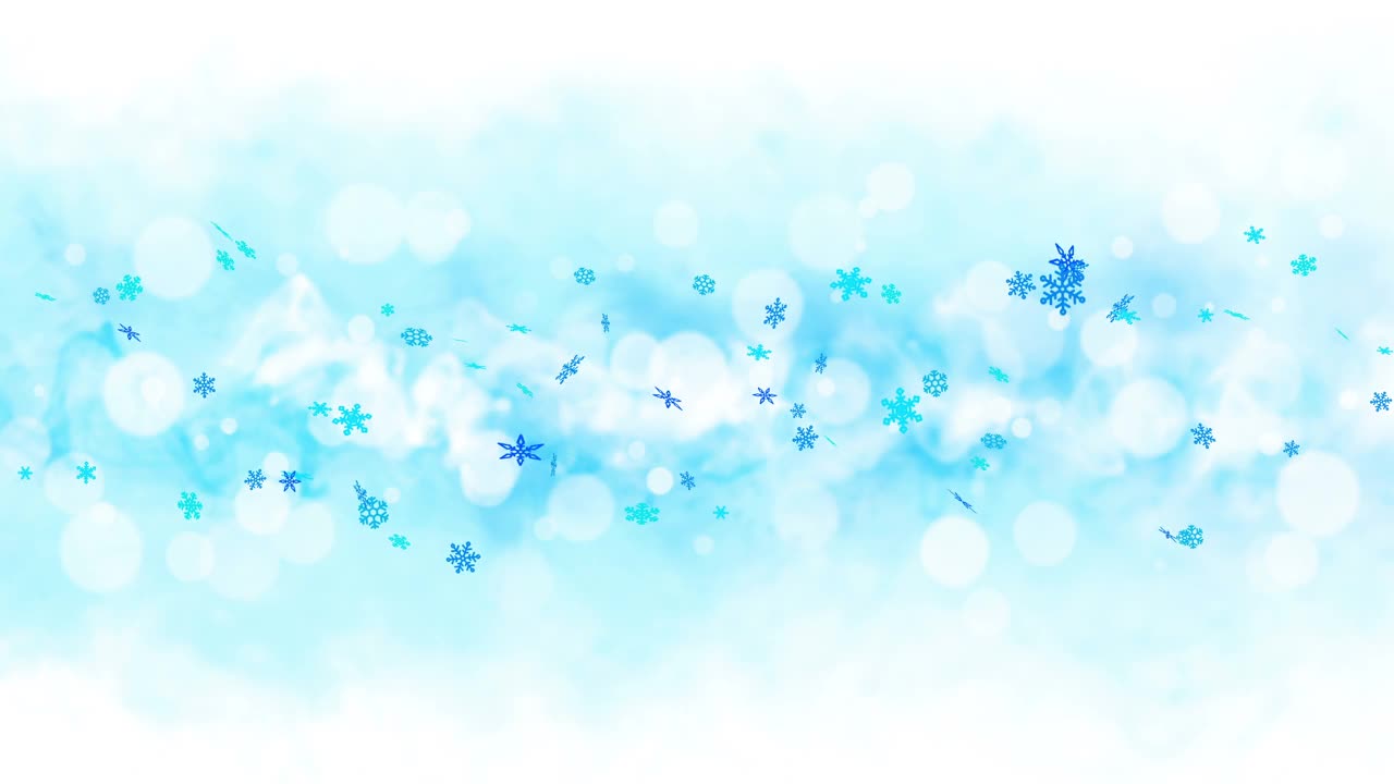 色彩鲜艳的雪晶体摆动在冬季背景与太阳耀斑。美丽的自然风景。说明冬天的雪花。循环动画。