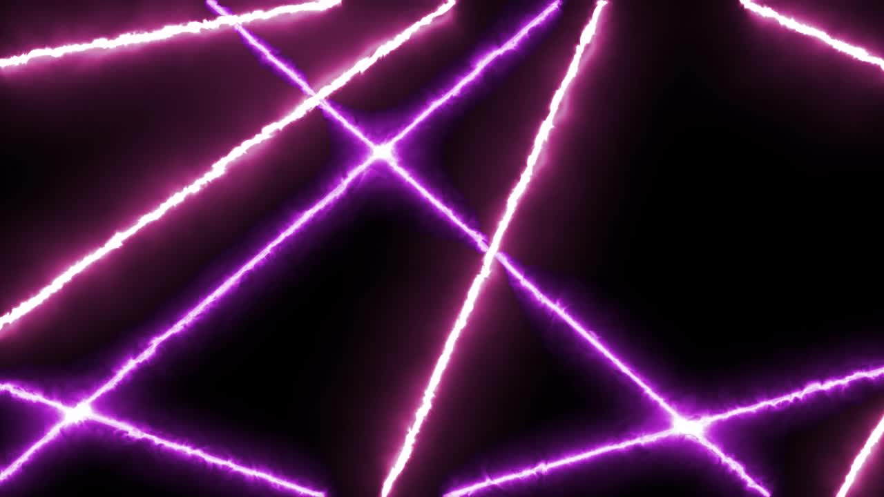 火激光显示动画。光线，镭射光闪着紫色。用80年代的方式燃烧激光束。水平构图，4k视频质量
