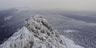 雪山景观鸟瞰图4k冬季无人机镜头