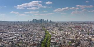 夏日巴黎城市现代城区空中全景4k法国