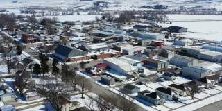 冬季市中心小镇，无人机鸟瞰图，Neola，爱荷华州，美国