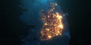 爱尔兰城市灯光照明的夜晚地图