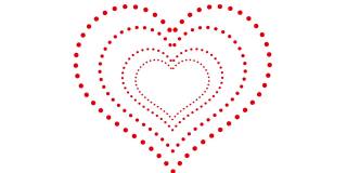 连续的红色圆圈勾勒出几个心形。在白色的背景上。爱情、友谊、节日、婚礼的概念。情人节，七，烦恼。运动设计。空白,闪屏。行
