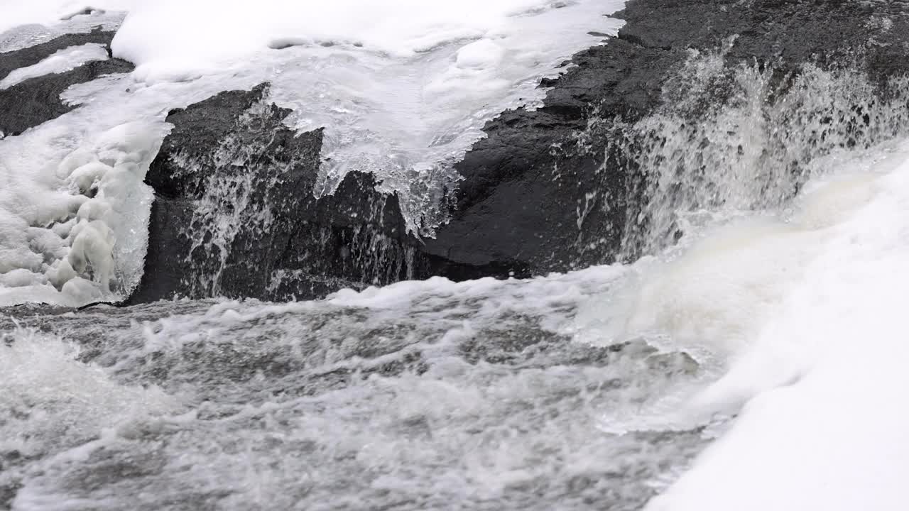 冬季河流自然景观，Kiamika河，劳伦提斯，魁北克，加拿大