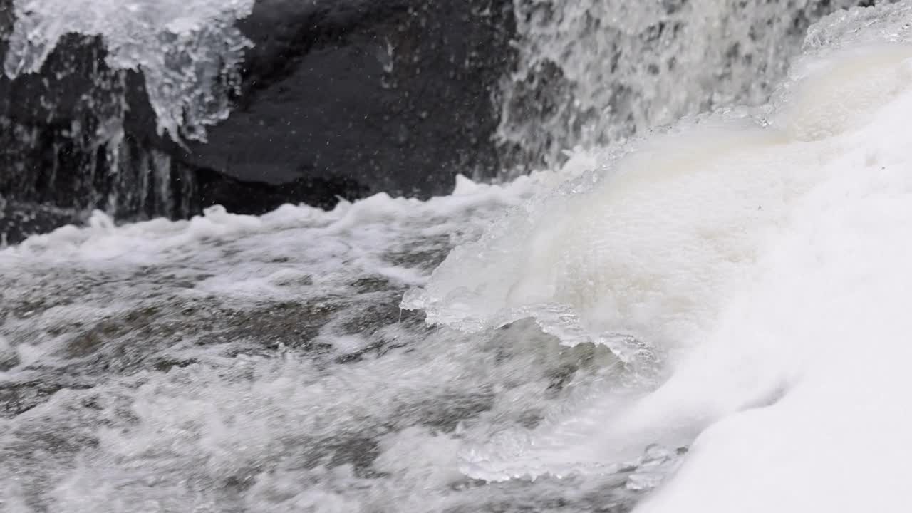 冬季河流自然景观，Kiamika河，劳伦提斯，魁北克，加拿大