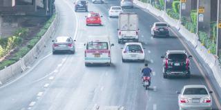 4 k决议延时。曼谷早上高峰时段交通堵塞，以城市景观概念的交通。