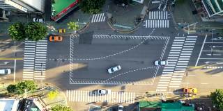 韩国首尔繁忙十字路口的空中时间间隔