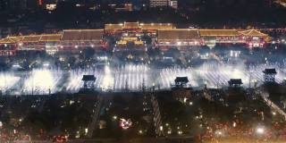 中国陕西西安大雁塔喷泉广场鸟瞰图