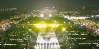 中国陕西西安大雁塔喷泉广场鸟瞰图