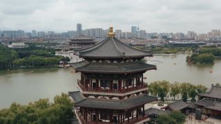 中国西安，唐天堂鸟瞰图。视频素材模板下载