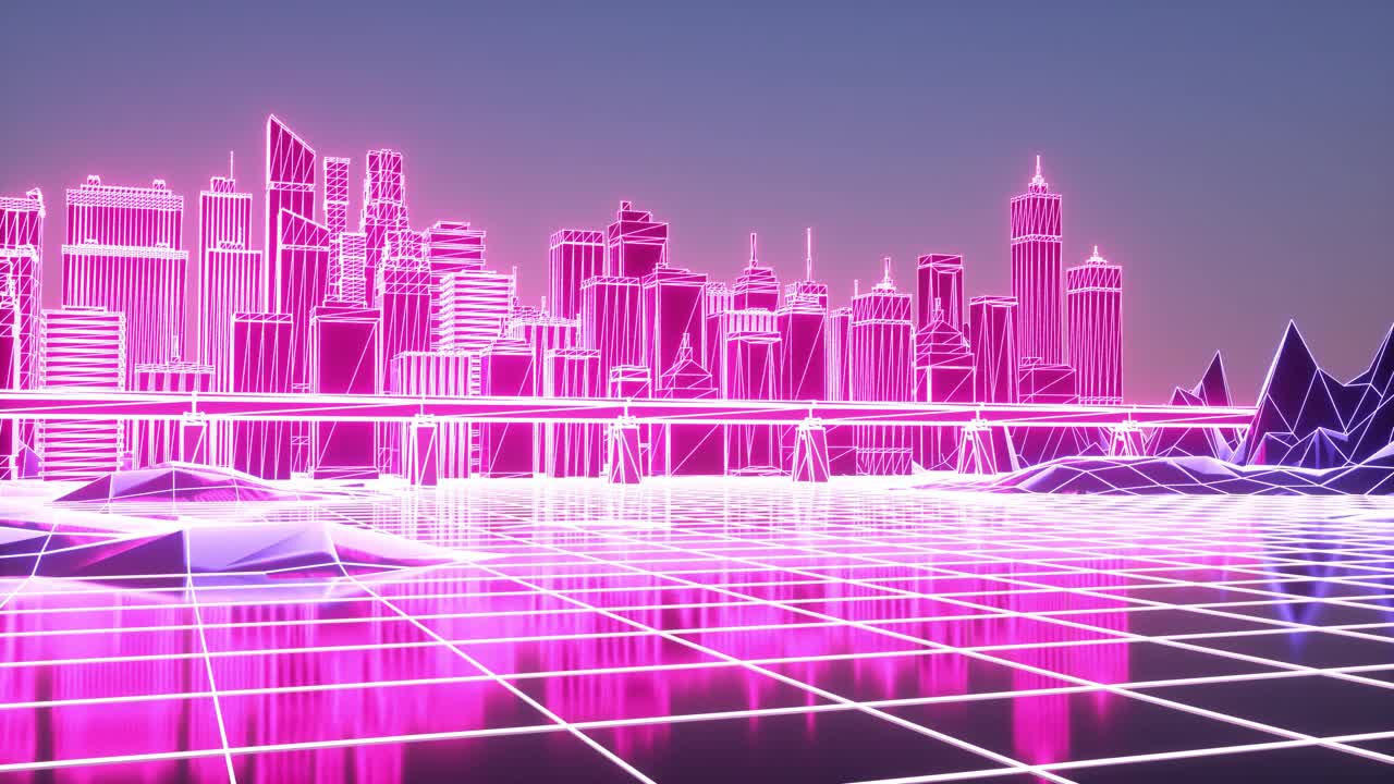 未来的数字智慧城市动画。业务和技术概念4K