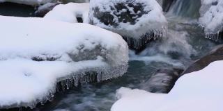 冰冻流动小溪与冰柱循环