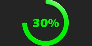 绿色30%转弯圆标志在黑色背景- 3D渲染视频剪辑动画