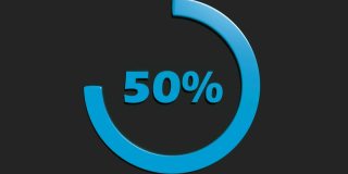 蓝色50%旋转圆形标志在黑色的背景- 3D渲染视频剪辑动画