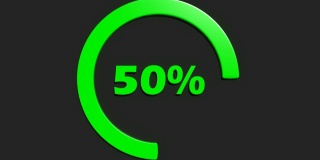 绿色50%旋转圆形标志黑色背景- 3D渲染视频剪辑动画