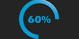 蓝色60%旋转圆形标志在黑色背景- 3D渲染视频剪辑动画