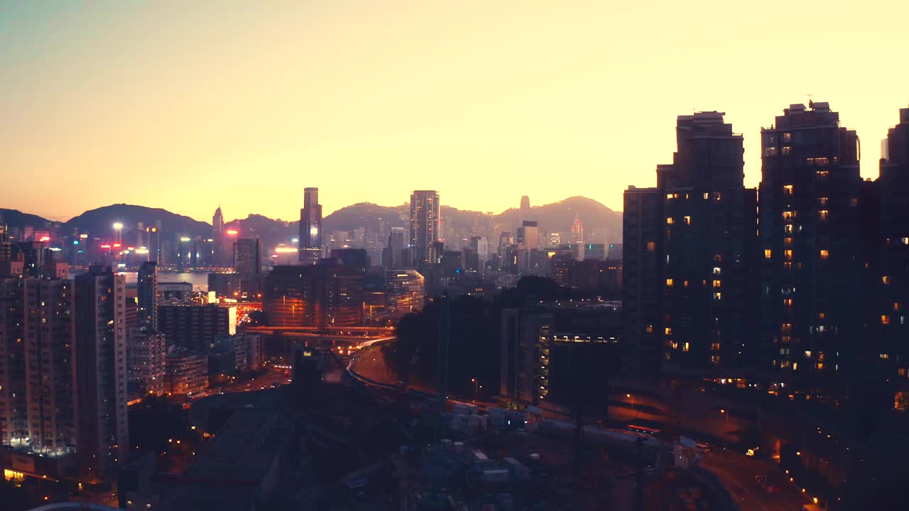 鸟瞰图香港城市天际线