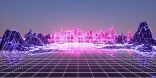 数字城市。未来霓虹摩天大楼的背景。商业和技术概念