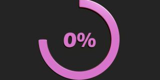 粉红色0%旋转圆形标志在黑色的背景- 3D渲染视频剪辑动画