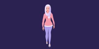 阿拉伯女孩步行循环和解释动画