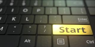 黑色的电脑键盘和金色的开始键